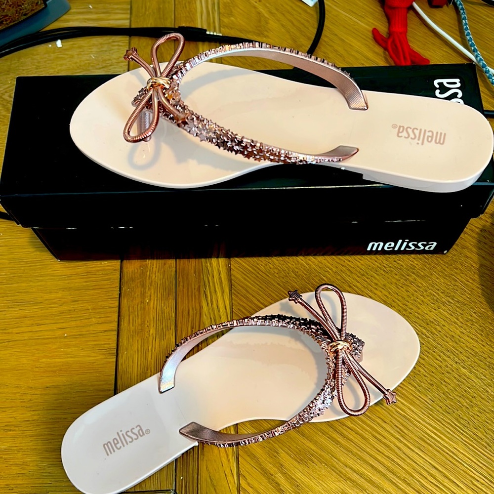 Melissa Women's Rose Gold and Blush Bow Sandals